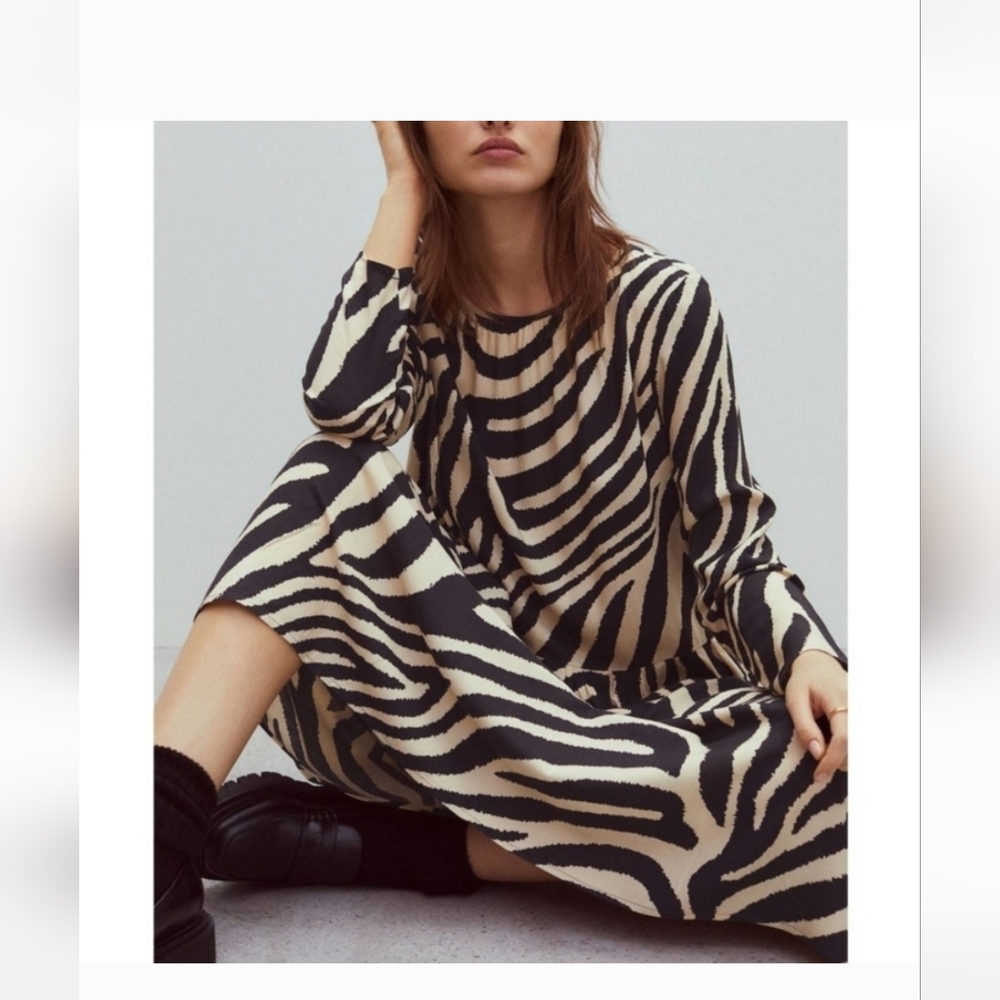Zebra Print Long Sleeve Dress